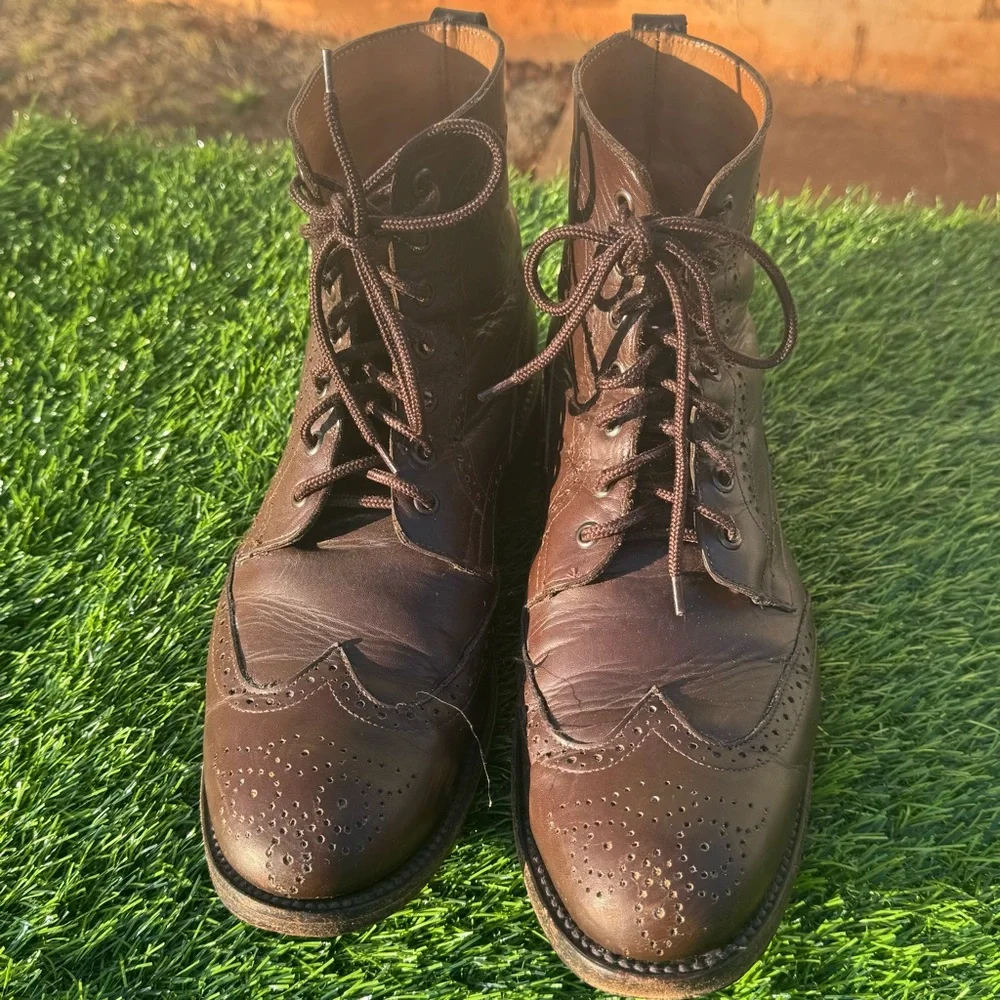 John Doe Shoes Men’s Size 11 Brown Leather Wingtip Brogue Lace-Up Boots